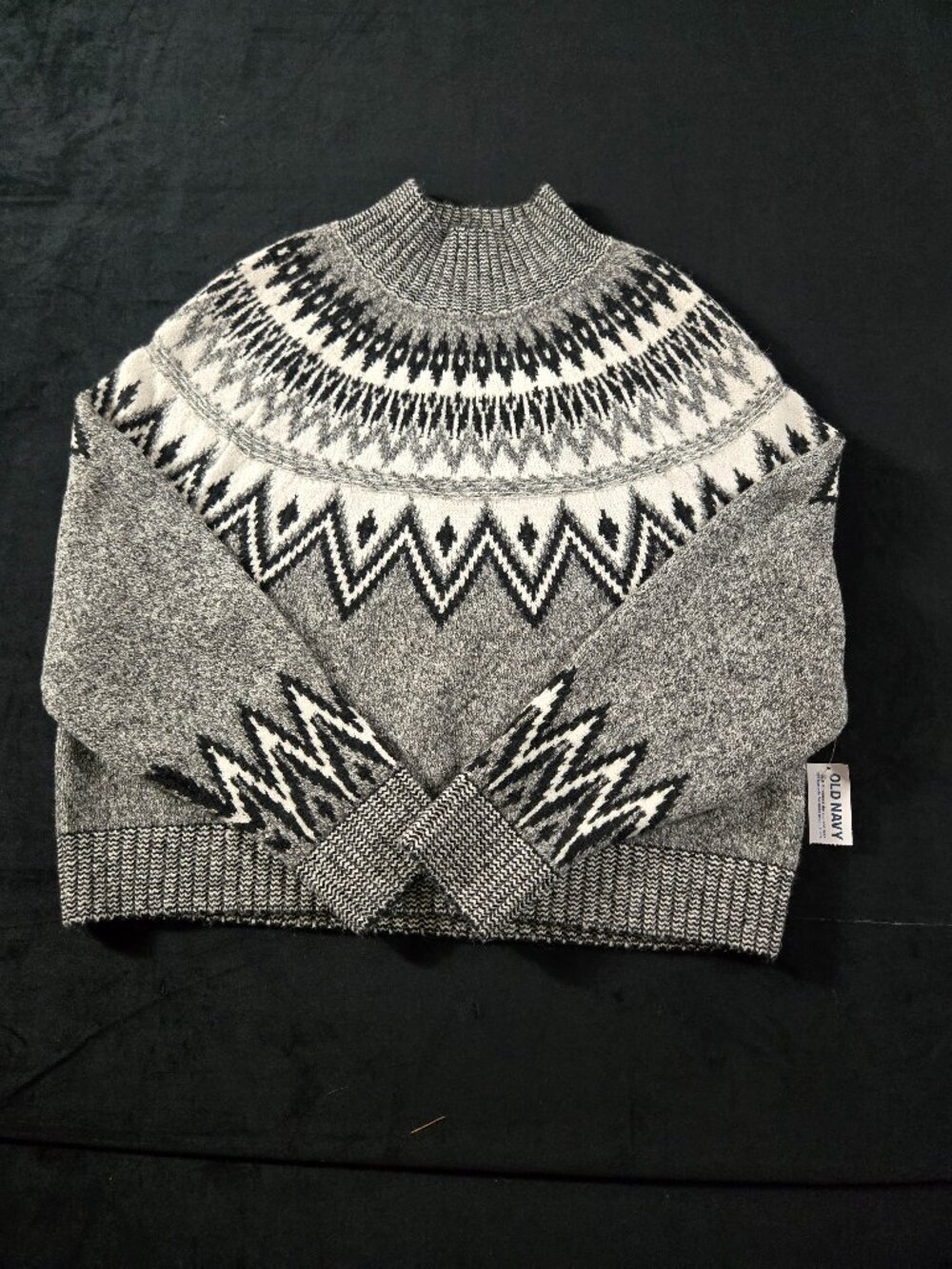 Old Navy Fair Isle Sweater Women's Medium Gray Nordic Crewneck NWT